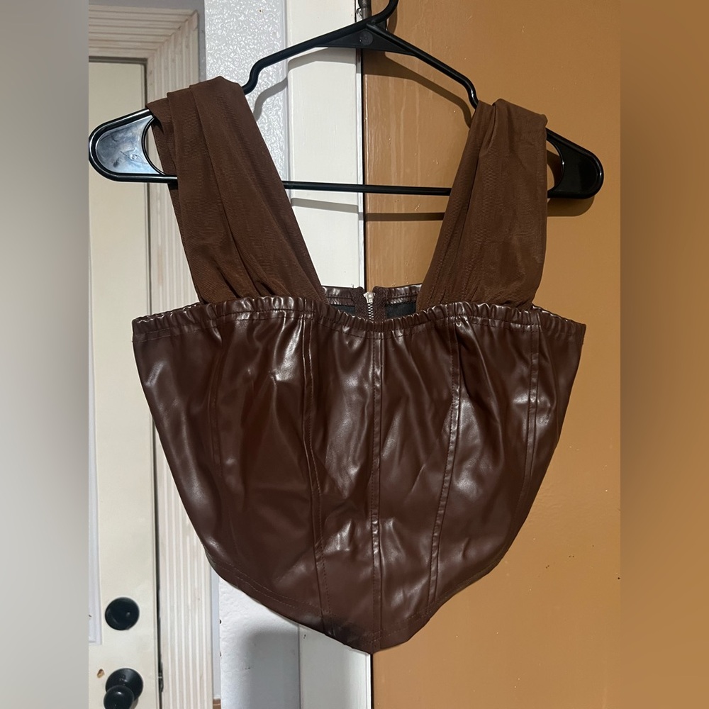 Brown Faux Leather Corset Top